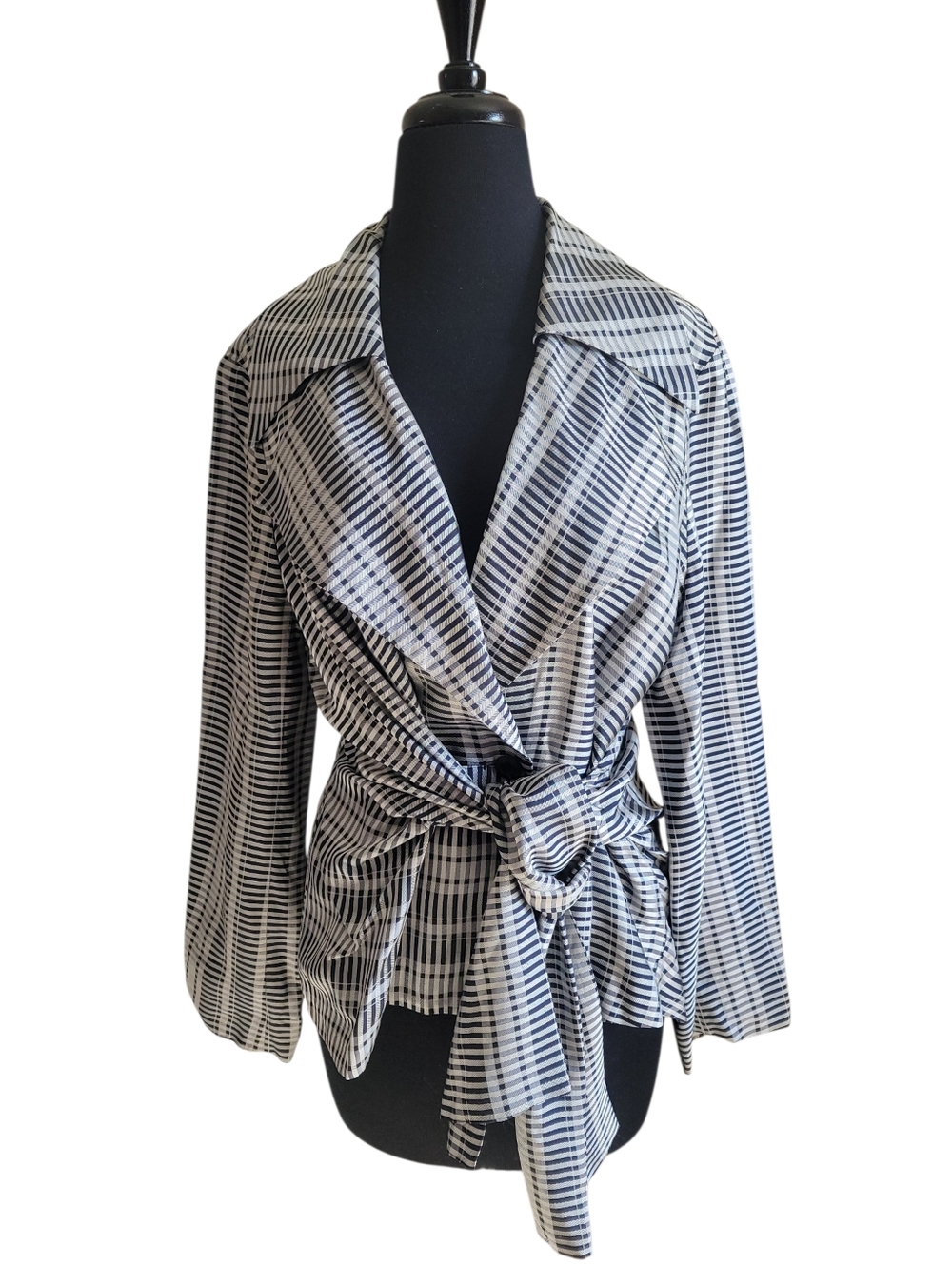 Palmer//Harding Striped Wrap Blazer Belted Tie Waist Jacket Runway Size 4/6 - Picture 2 of 10